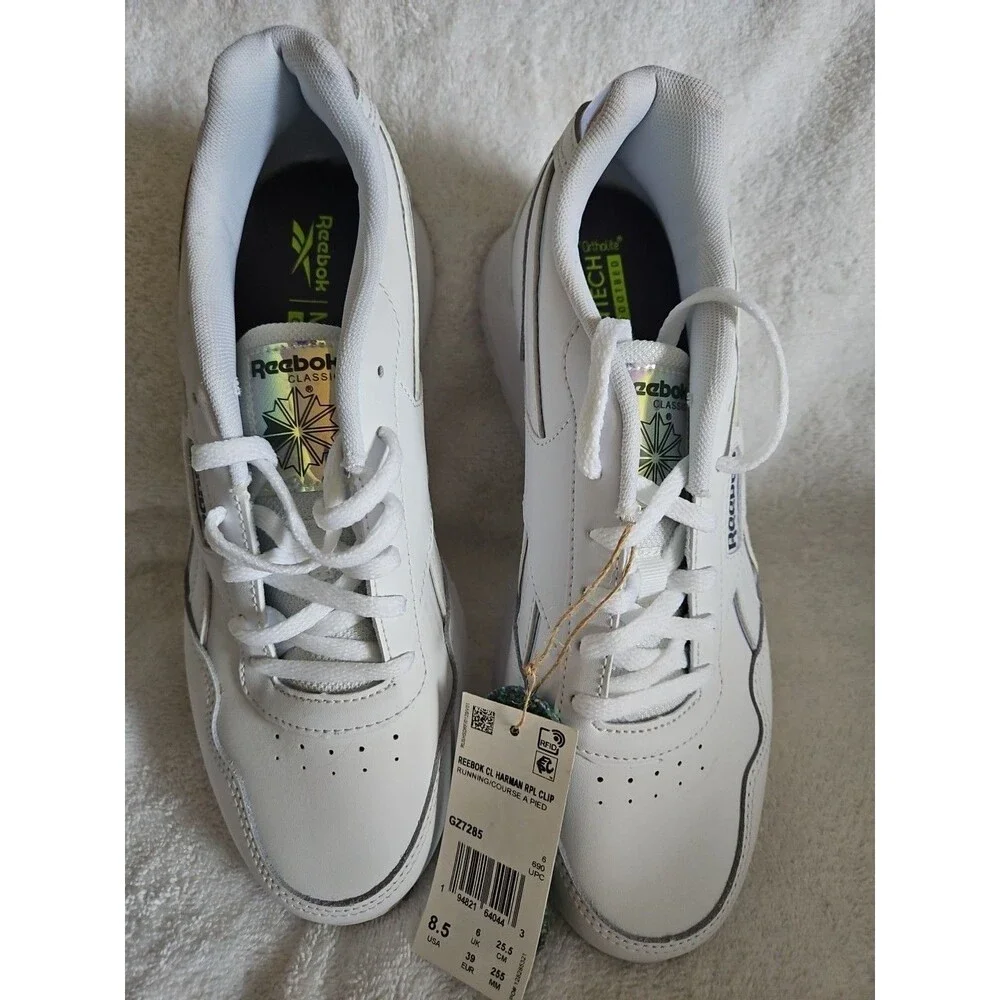 Reebok Harman Ripple Clip  Running Shoes White Iridescent Trim NEW Sz 8.5